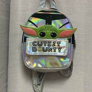 Star Wars Baby Yoda Mandalorian Mini Silver Black Holographic Backpack